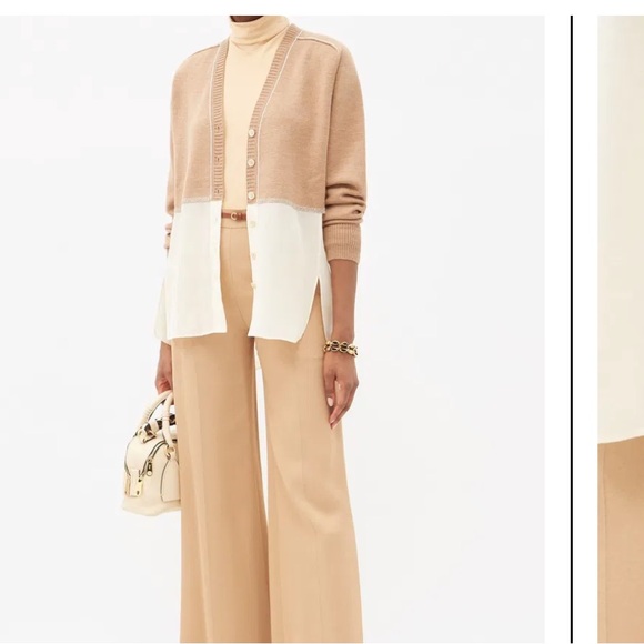 Chloe Brown and Off-White Georgette V-Neck Cardigan - Picture 2 of 10